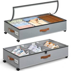 lot 11599 image: Yecaye Under Bed Storage with Wheels, 2 Pack Under Bed Storage Containers with Adjustable Dividers & Clear Window, Rolling Underbed Organizer Bins Drawers for Clothes, Shoes, Blankets Toys, Grey