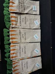 lot 11602 image: Welcome to Our Carrot Patch Decorative Kitchen Towels with Green Tassels 10Pk