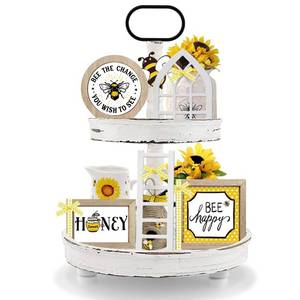 lot 12331 image: Nuvagiki Farmhouse Bee Tiered Tray Decor Set,Interchangeable Year Round Seasonal Decorations Spring Decorations for Home Decor Wooden Frames  Mini Arch  Ladder, NO TRAY