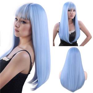 lot 12333 image: SUKRI Light Blue Wigs with Bangs Long Straight Blue Wigs for Women Heat Resistant Synthetic Wigs for Girls Cosplay Party Halloween Daily Use 22 Inch