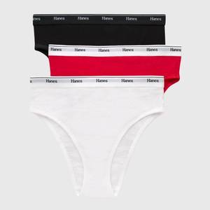 lot 12408 image: Hanes Womens 3pk Hi-Cut Underwear - WhiteRedBlack S