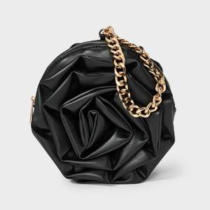 lot 12414 image: Rose Wristlet Pouch - A New Day�� Black Faux Leather Miniature Clutch with Wrist Strap, Solid Pattern, Zip Closure