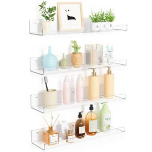 lot 12431 image: upsimples 4 Pack Acrylic Shelves for Wall Storage, 15 Floating Bookshelves for Kids, Display Shelf Organizer for Bathroom, Bedroom, Living Room, Kitchen, Room Decor, Clear