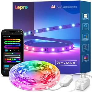 lot 12432 image: Lepro S1 AI LED Strip Lights for Bedroom - 65.6ft Smart RGB Light Strips with IC and Rainbow Chasing Effects, Color Segment DIY, AI Generated Lighting, No Remote, 2.4G Wi-Fi & Bluetooth