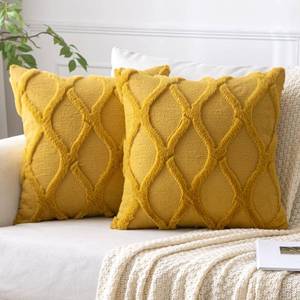lot 12433 image: MIULEE Spring Decorative Throw Pillow Covers Mustard Yellow 18x18 Inch Set of 2, Soft Plush Faux Wool Couch Cushion Covers Farmhouse Throw Pillows for Couch Bed Sofa Living Room