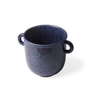 lot 8369 image: Ceramic Planter Blue Speckled Double Handle Pot