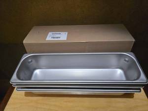 lot 15945 image: New in Box Half Size 4in Deep Stainless Steel Pans - 3 in a Box