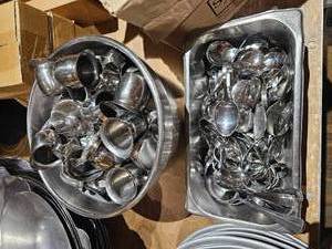 lot 27267 image: Commercial Stainless Steel Flatware and Serving Utensil Lot