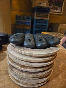 lot 27220 image: Wooden Charger Plates with Black Rubber Feet Set