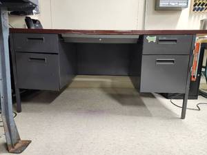 lot 60001 image: Metal Office Desk with 4-Drawer Lateral File Cabinet