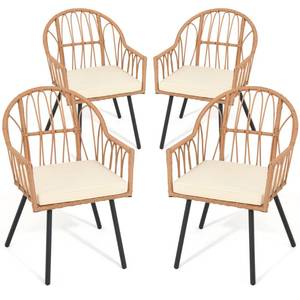 lot 29447 image: YITAHOME 4 Pieces Rattan Wicker Dinning Chairs, Outdoor Indoor Patio Furniture Set with Cushion and Curved Back All Weather Bistro Chair for Garden Backyard Porch Poolside Restaurant (Beige)