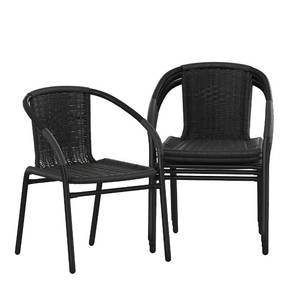 lot 29448 image: Flash Furniture Lila Modern Rattan IndoorOutdoor Stackable Dining Chairs, Stacking Rattan Bistro Chairs for Patio or Restaurant, Set of 4, Black