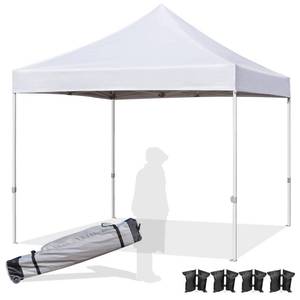 lot 29469 image: Easy 10x10 Pop Up Canopy Tent with Peak Tensioner, Heavy Duty for Commercial Use, Industry-Leading 3000mm Waterproof, 500D Silver Coated Top, Wheeled Bag, 4 Sandbags, Stakes & Ropes, White