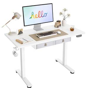 lot 29475 image: Agilestic Standing Desk with 2 Drawers, Adjustable Height Electric Desk with Storage, 48 x 24 Inches Sit Stand Up Computer Table for Work Office Home, White