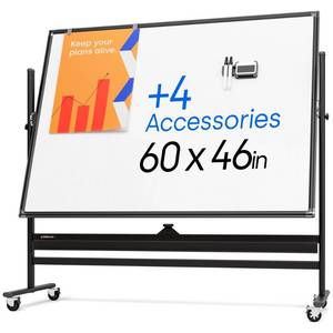 lot 29485 image: Rolling Dry Erase Board 60 x 46 - Large Portable Magnetic Whiteboard with Stand - Double Sided Easel Style with Wheels - Mobile Standing Whiteboard for Office, Classroom & Home