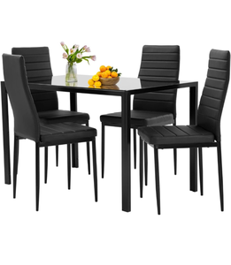lot 29488 image: FDW Dining Table Set Glass Dining Room Table Black Glass