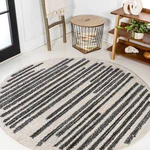 lot 29497 image: JONATHAN Y MOH207A-4R Khalil Modern Berber Stripe Area Rug, Contemporary, Bohemian, Scandinavian, Minimalistic, Rustic for Living Room, Dining Room, Bedroom, Kitchen, CreamBlack, 4 Round