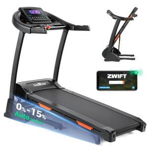 lot 29499 image: THERUN Incline Treadmill, Treadmills for Running and Walking, 300 lbs Weight Capacity Folding Treadmill with 0-15% Auto Incline, Wide Belt, 3.5 HP, App, Heart Rate, Orange
