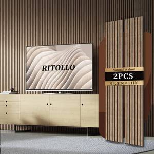 lot 29506 image: Ritollo Wood Panels for Wall and Ceiling, 94.5�11 Acoustic Wood Wall Panels for Interior Wall Decor, 3D Wood Slat Wall PanelFluted Sound Absorbing Panel - Natural Walnut 2 Pack