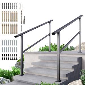 lot 29509 image: DIYHD 5 Step Handrail for Outdoor,Powder Coated Iron Stair Railing,Black Hand Rails for Indoor, Porch,Deck,2 Pack