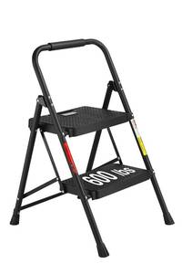 lot 29519 image: BONTEC 2-Step Ladder, Folding Step Stool, 600lbs Max Load Capacity, Sturdy Steel, Non-Slip Pedals, Lightweight, Portable Steel Ladder with Convenient Handrail, Safety Design for Home & Work, Black