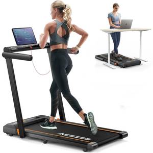 lot 29522 image: Acezoe 2 in 1 Folding Treadmills for Home Small Office, 2.5HP Walking Pad Treadmill with Handle Bar, 300lbs Capacity, Copmact Protable Treadmill with Smart APPs, 12 HIIT Modes and Touch Screen
