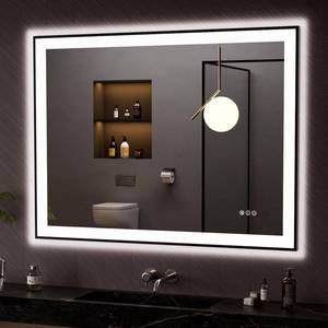 lot 29523 image: LOAAO 48X36 LED Bathroom Mirror Black Framed, Anti-Fog, Dimmable, Lighted Bathroom Vanity Mirror for Wall, Memory Function, Tempered Glass