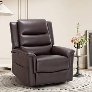 lot 29540 image: COLAMY Oversized Leather Recliner Chair,360°Swivel Rocking Manual Recliner with Thick Cushioned Padding Backrest and Wide Seat��Darkbrown��