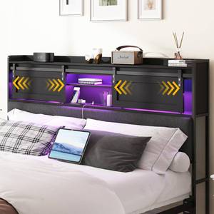 lot 29557 image: Decoholic Queen Size Headboard Only with Storage, Upholstered Headboard with Charging Station and LED Light, Sturdy and Stable, Easy to Assemble (BlackBarn Door, Queen)
