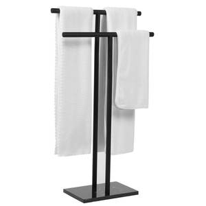 lot 29573 image: WISATO - Free Standing Towel Rack for Bathroom - Matte Black Finish - Stand Alone 2 Tier Stainless Steel Towel Rack for Bathroom Floor with Heavy Marble Base - Double T Shape Drying Stand for Towels