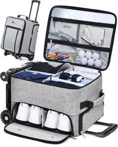 lot 29590 image: CAB55 Golf Trunk Organizer with 4 Wheels, 2 Layer Waterproof Car Organizer with Separate Ventilated Compartment for 2 Pair Shoes, Trunk Storage for Clothes, Accessories, Golf Gifts (Gray)