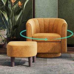 lot 29594 image: LINSY Swivel Accent Chair Ottoman Set Velvet Small Barrel Chair with Foot Rest, Modern Reading Chair Upholstered Armchair with Footrest for Living Room Bedroom Study Room Office (Yellow)