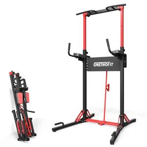 lot 29597 image: ONETWOFIT Power Tower Pull Up Bar Station, Multi-Function Adjustable Height Foldable Dip Station for Home Gym Workout, Heavy Duty Strength Training Fitness Equipment, Pull Up Stand 400LBS