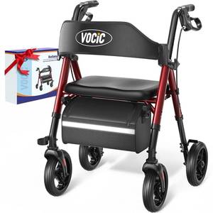 lot 29603 image: VOCIC Walkers for Seniors, Z21 Rollator Walker with Seat Supports 350lb, 8 Big Wheels for All Terrain, Ergonomic Arc Seat & 6 Ultra Backrest Foldable Walker, Dual Height Adjustment, Lightweight 2025