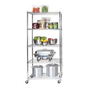 lot 29624 image: Seville Classics UltraDurable Commercial-Grade 5-Tier NSF-Certified Steel Wire Shelving with Wheels, 36 W x 18 D - Chrome