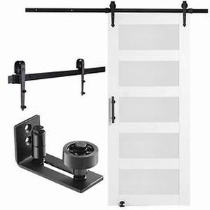 lot 29510 image: vevor 36x84 inch glass barn door with 6.6vft sliding door hardware kit included
