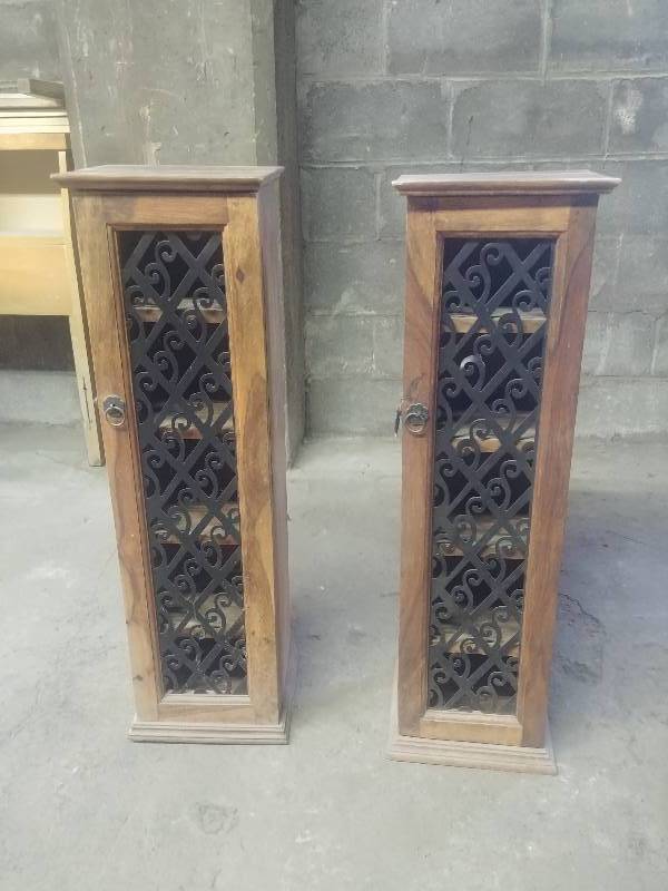 lot 870 image: Pair of Solid Wood Decorative Media Storage Cabinets
