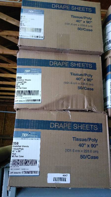 lot 4050 image: (3) cases To-do Products 359 stretcher sheets 40 x 90, (50) per case,  blue, great packing material