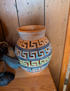 lot 508 image: Southwestern Clay Pottery Vase with Greek Key Pattern