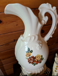 lot 509 image: Decorative White Ceramic Pitcher with Rose Design