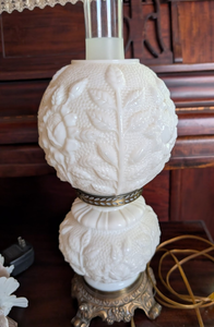 lot 512 image: Milk Glass Table Lamp with Embossed Leaf Design