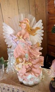 lot 515 image: Fiber Optic Angel Figurine with Cherubs in Pink Dress