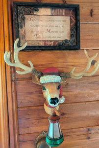 lot 517 image: Decorative Reindeer Head Wall Lamp with Santa Hat and Lantern