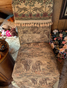 lot 555 image: Safari Theme Upholstered Accent Chair set of 4  with Tassel Trim