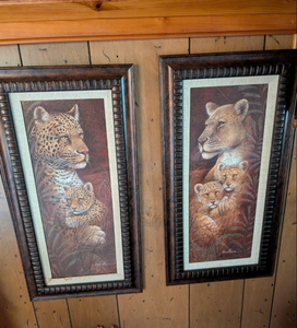 lot 556 image: Framed Big Cat Art Prints - Leopard and Lion Family Set approx 12x24