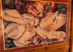 lot 578 image: Framed Magnolia Flower Art Print approx 32x24
