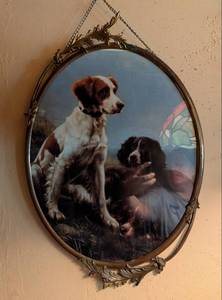 lot 583 image: Ornate Oval Framed Hunting Dog Print