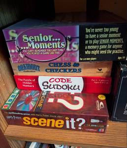 lot 585 image: Board Game Collection - Senior Moments, Chess, Scene It, Pictionary Bundle