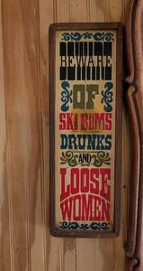 lot 593 image: Retro Ski Bar Wood Sign Collection - Beware Sign and 5� Beer Sign