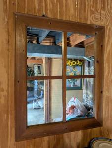 lot 613 image: Wood Framed Four-Pane Window Mirror